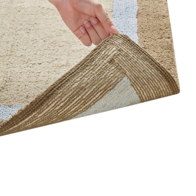 27"x45" Salem Border Bath Rug Blue: Madison Park, Cotton Tufted, Machine Washable, Latex Backing