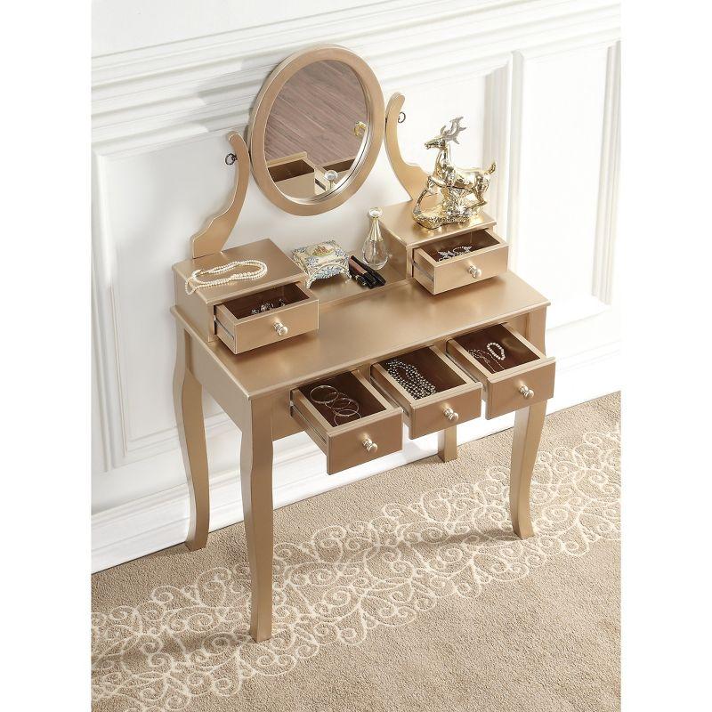 Roundhill Furniture Ashley Wood Makeup Vanity Table and Stool Set, Gold