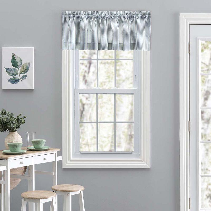 Ellis Curtain Plaza Classic Ticking Stripe Printed on Natural Ground 1.5" Rod Pocket Tailored Valance 58" x 15" Blue