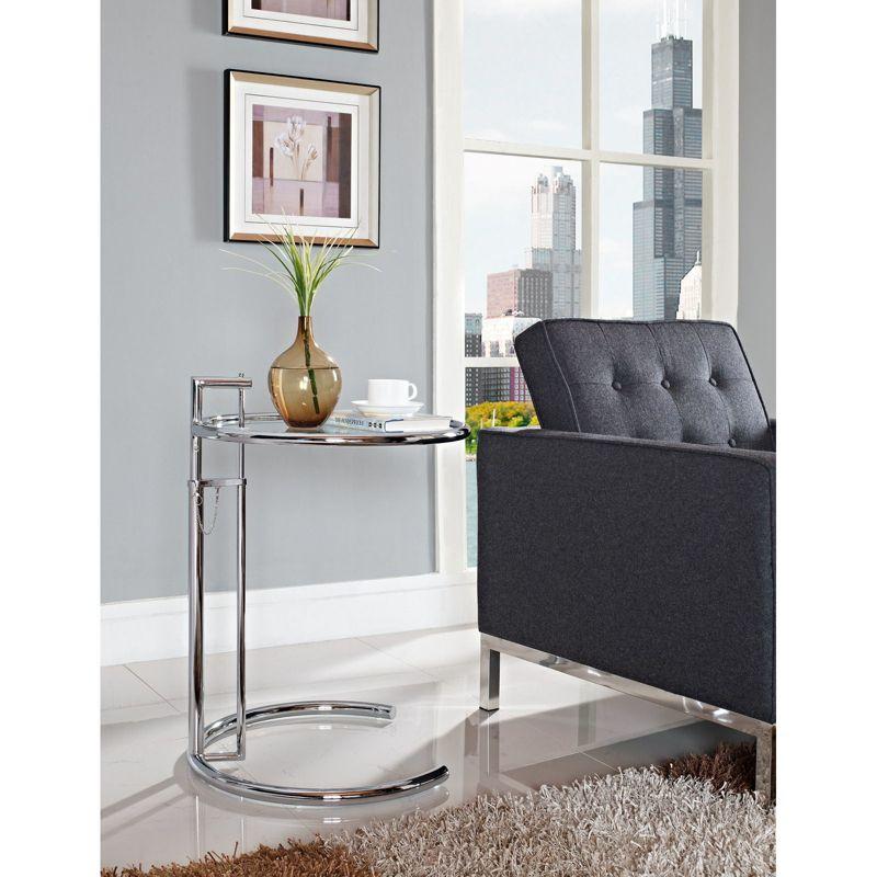 Eileen Gray Side Table Silver - Modway: Adjustable Height, Modern Classic, 20" Round Glass Top