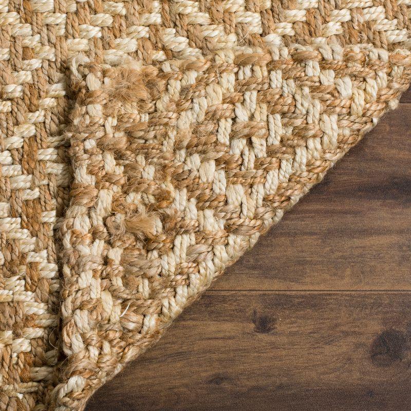 Ivory Geometric Handwoven Jute 6' Square Rug with Non-Slip Backing