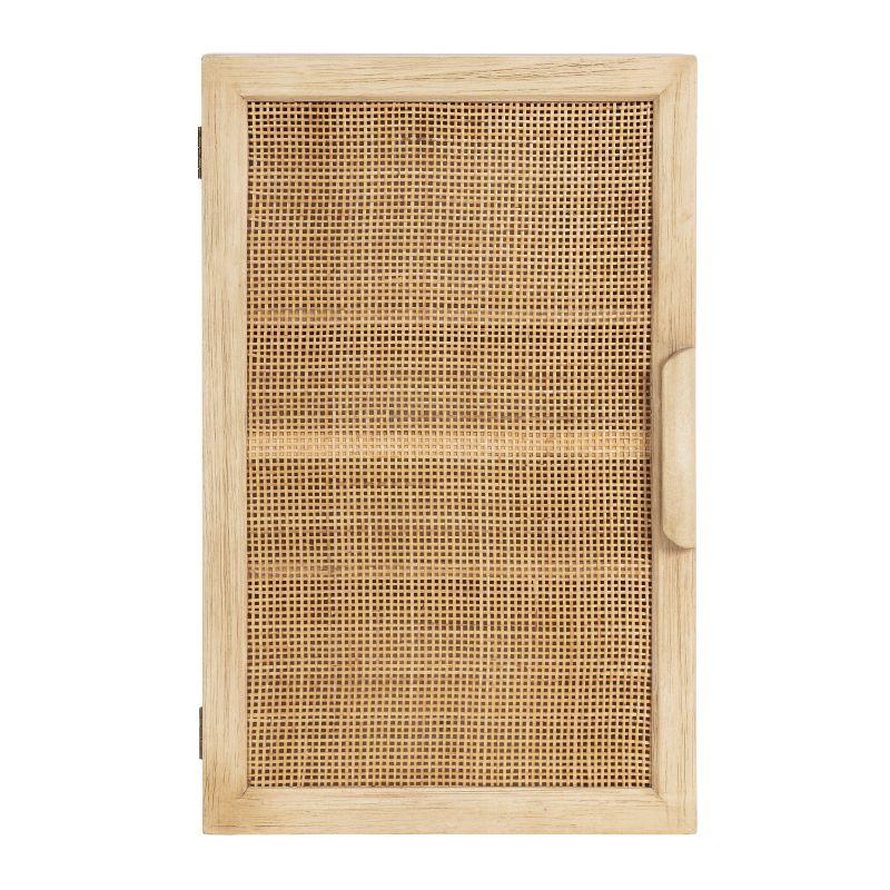 Natural Rattan and Wood Wall Cabinet with Shelves