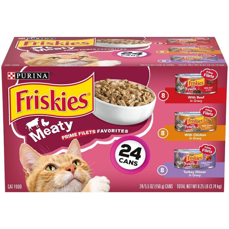 Purina Friskies Meaty Prime Filets Favorites with Chicken, Beef and Turkey Flavor Wet Cat Food - 5.5oz/24ct Variety Pack