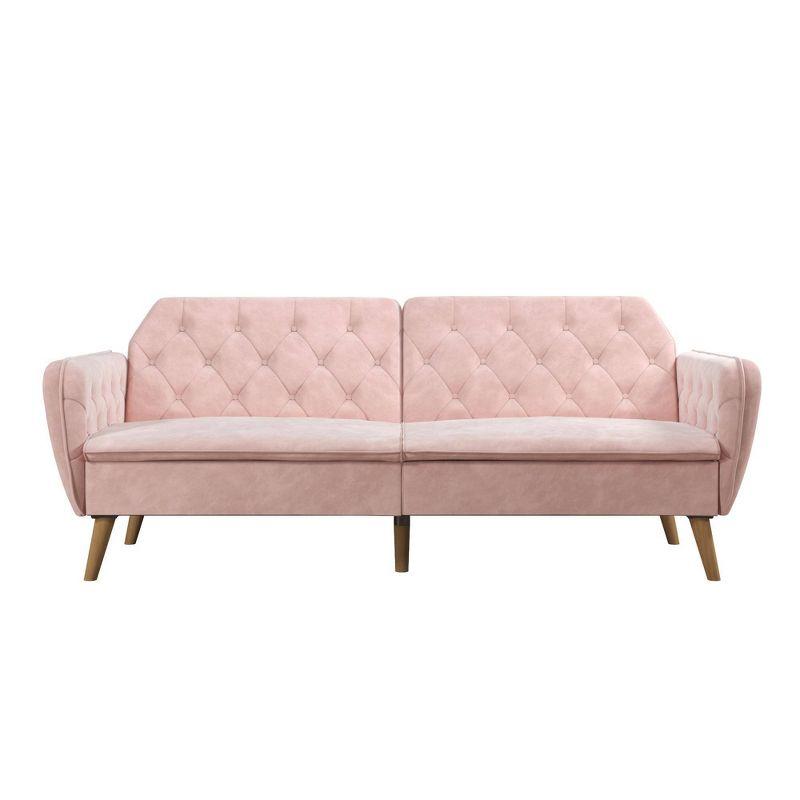 Pink Tufted Faux Leather Twin Sleeper Sofa with Memory Foam