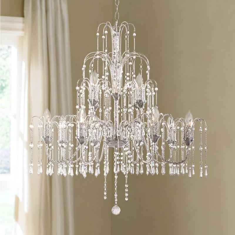 Vienna Full Spectrum Crystal Rain Chrome Chandelier 33" Wide Modern 12-Light Fixture for Dining Room House Foyer Kitchen Island Entryway Bedroom Home