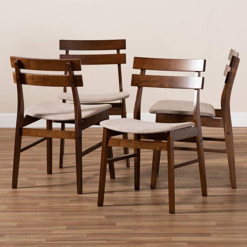 Set of 4 Devlin Upholstered Wood Dining Chairs Light Beige/Walnut - Baxton Studio: Rubberwood Frame, Spot Clean