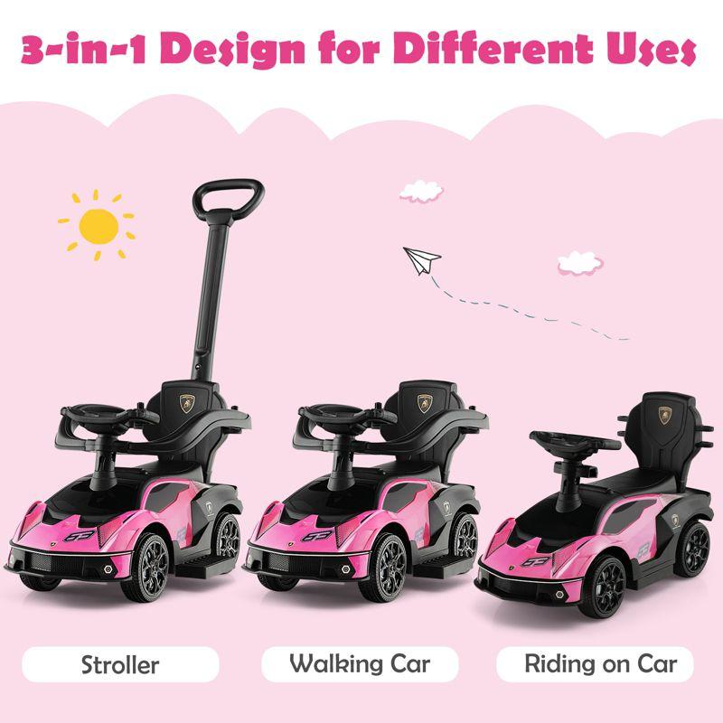 Costway 3-in-1 Licensed Lamborghini Ride on Push Car Stroller Sliding Car w/ Sound Pink