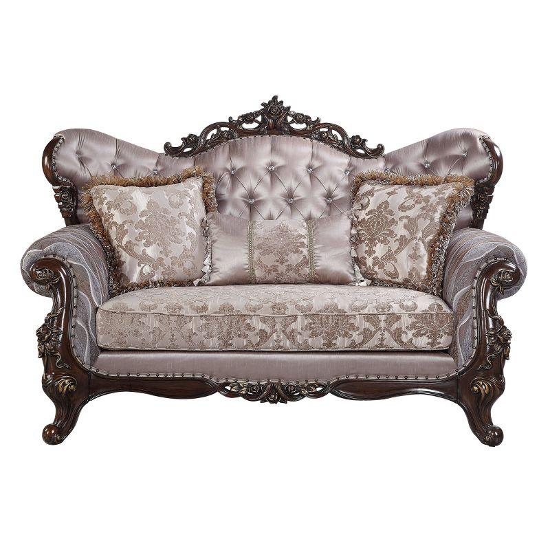 Acme Furniture 70" Benbek Sofa Fabric and Antique Oak Finish : Tufted, 3-Seater, Leather Upholstery