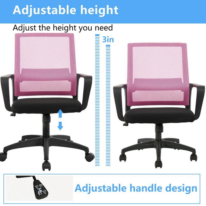 FDW Home Office Chair Mid-Back Mesh Computer Chair Lumbar Support Comfortable Executive Adjustable Chair with Armrests,Pink