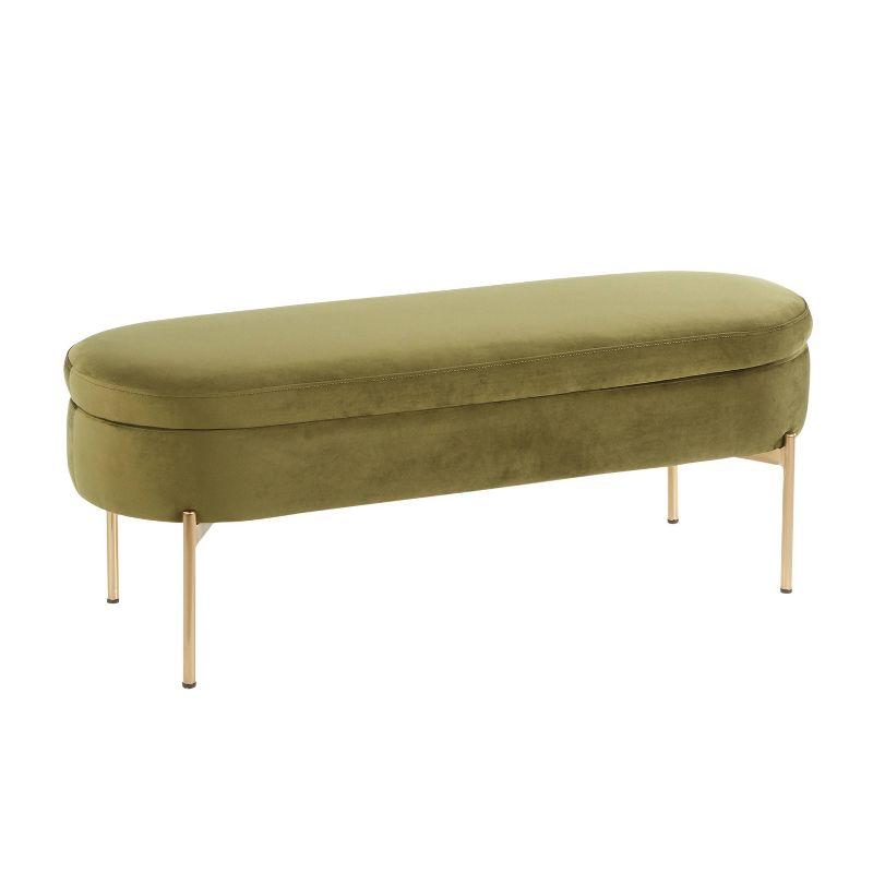 Chloe 48" Green Velvet Gold Metal Contemporary Storage Bench