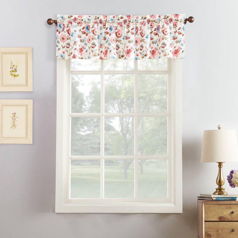 54"x36" No. 918 Sheer Dora Floral Rod Pocket Kitchen Curtain Panel Set Coral: Light Filtering, Polyester, Indoor Use