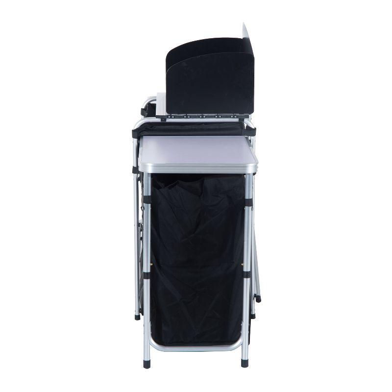 DOMETOUR Outsunny Aluminum Portable Camping Kitchen Table with Windscreen & 3 Cupboards for BBQ, Party, Picnics, Backyards