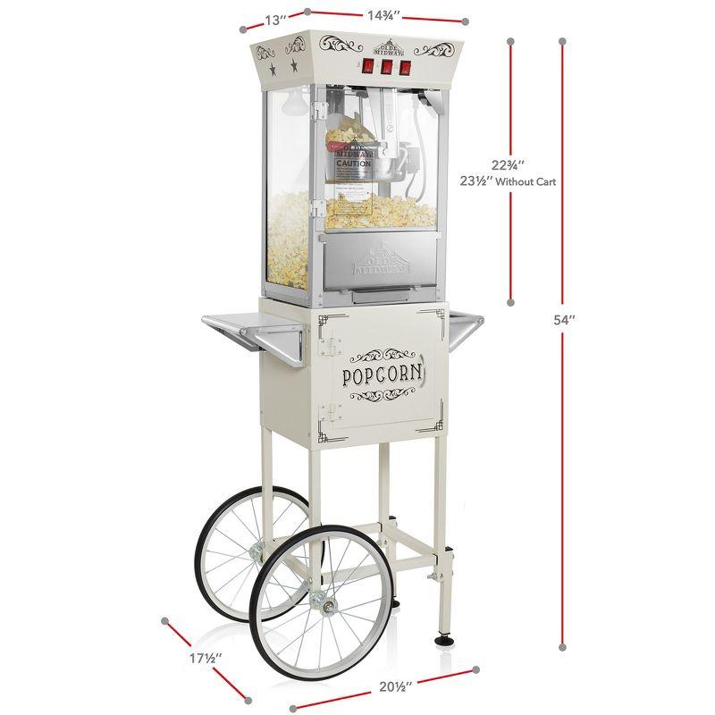 Olde Midway Movie Theater-Style Popcorn Machine Popper with Cart and 10 oz Kettle, Cream