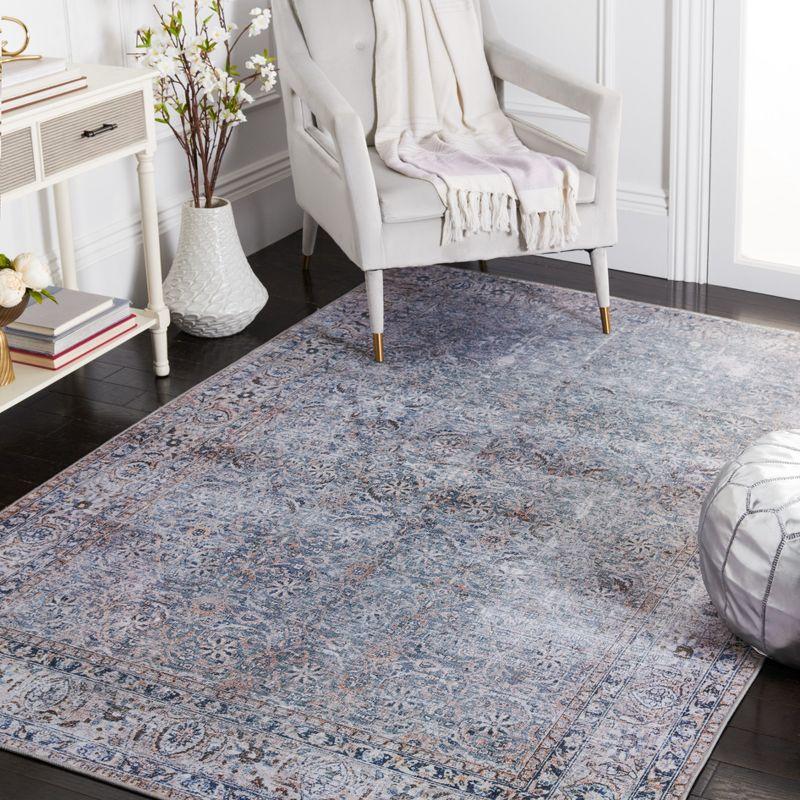 Easy-Care Washable Blue Synthetic 6' x 9' Non-Slip Rug