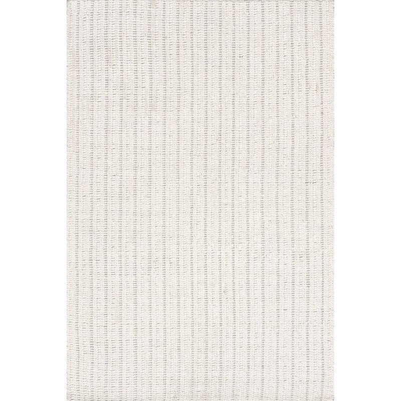 Ivory Flat Woven Wool Striped 8' x 10' Area Rug