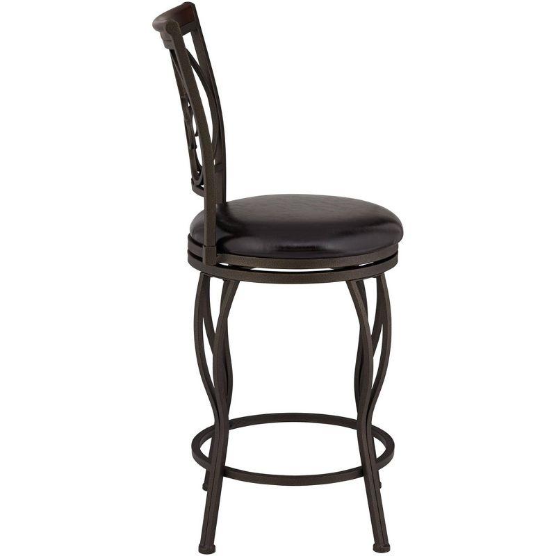 55 Downing Street Colton Metal Swivel Bar Stools Set of 2 Brown 24" High Traditional Round Cushion with Backrest Footrest for Kitchen Counter Height