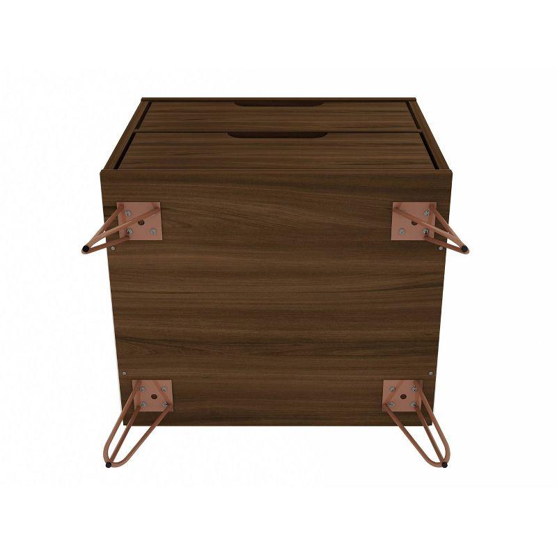 2.0 Rockefeller Nightstand Brown - Manhattan Comfort: Modern Bedside Table with Metal Legs & Storage
