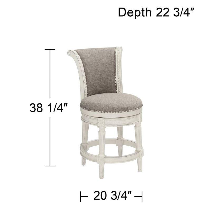 55 Downing Street Oliver Wood Swivel Bar Stool White 24 1/2" High Traditional Scroll Pewter Round Cushion with Backrest Footrest for Kitchen Counter