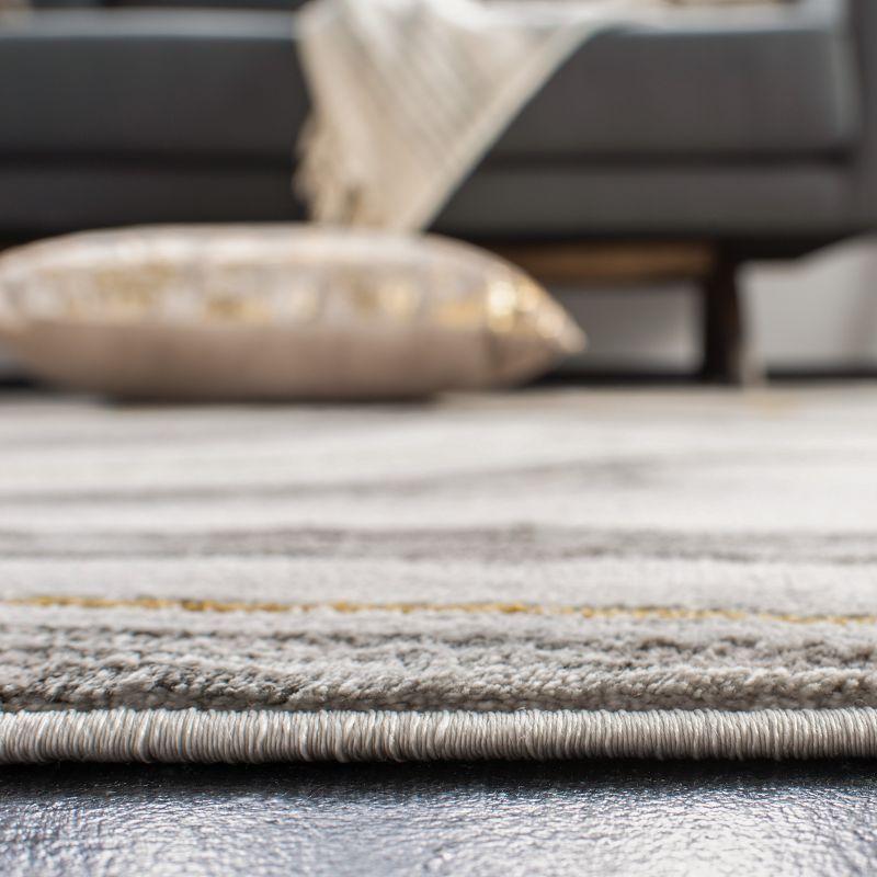 Reversible Gold and Grey Abstract Synthetic Easy-Care Runner Rug