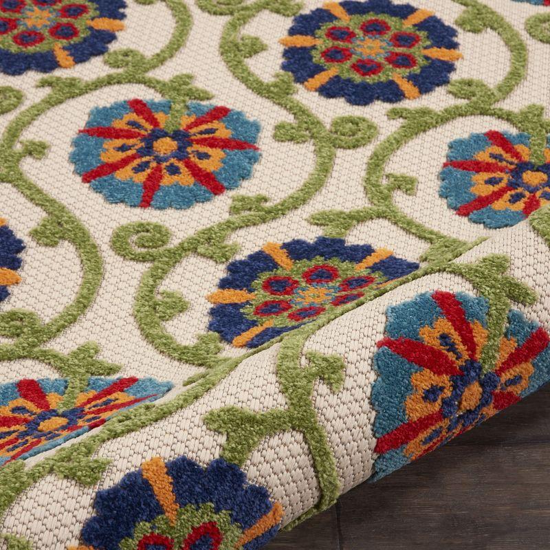 Nourison Aloha Contemporary Floral Flatweave High-Low Indoor Outdoor Area Rug Blue/Multicolor 2'8" x 4'
