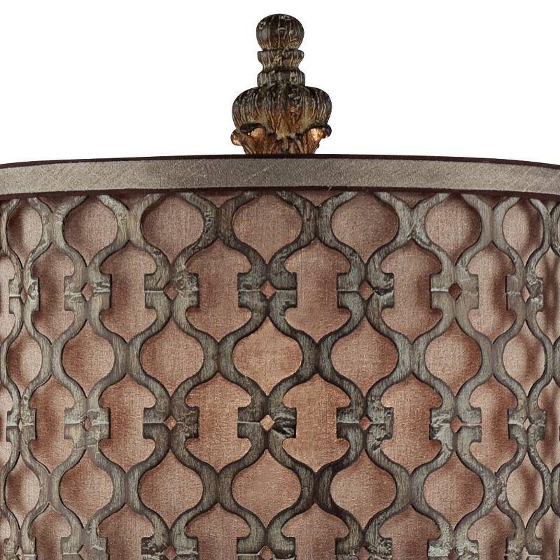 Regency Hill French Buffet Table Lamp Beige Scroll Metal Lattice Candlestick Framed Cylinder Shade for Dining Room