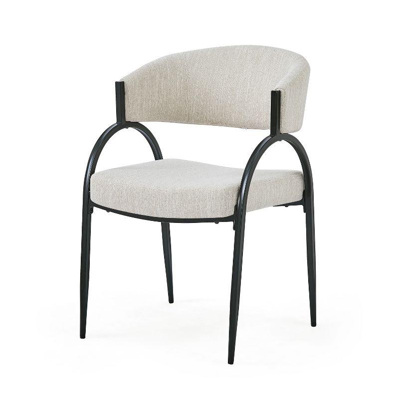 Christopher Knight Home Hayden Upholstered Armrest Dining Chairs with Metal Legs (Set of 2), Beige/Black