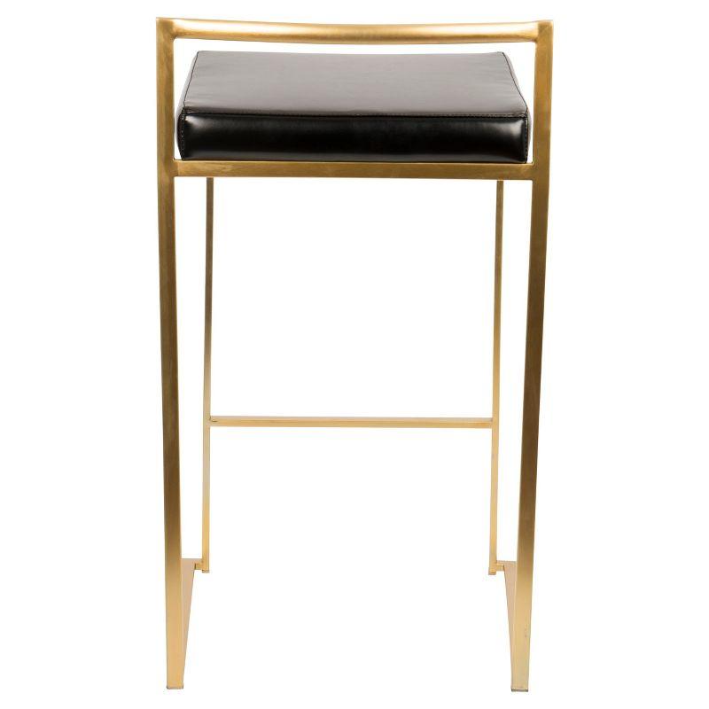 Set of 2 27" Fuji Contemporary Counter Height Barstool Black - Lumisource: Padded, Stackable, Metal Frame, Faux Leather
