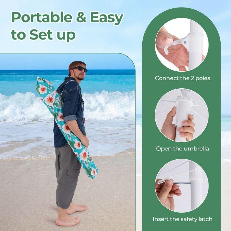 Tangkula 6.5 FT Beach Umbrella w/ Fringe Tassel Umbrella w/ Push Button Tilt Sand Anchor Green