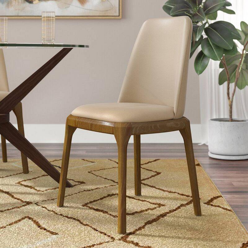 Set of 2 Tan Faux Leather Upholstered Dining Chairs with Ash Wood Legs