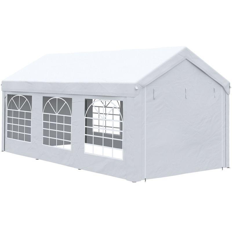 Outsunny 10ft x 20ft Party Tent & Carport, Portable Garage Outdoor Canopy Tent with Removable Sidewalls and Windows