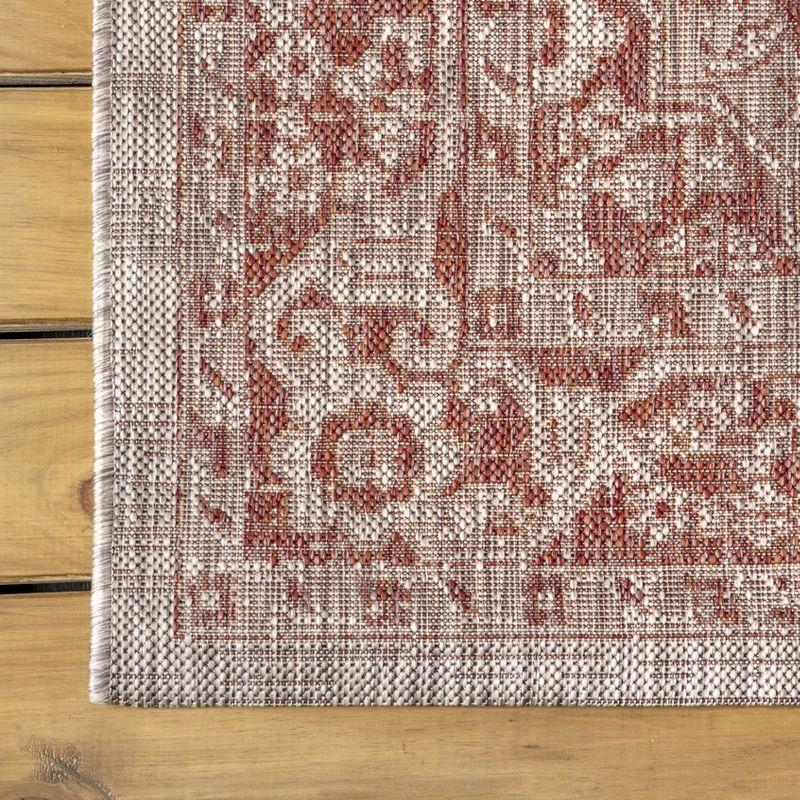 5' Square Rozetta Boho Medallion Textured Weave Indoor/Outdoor Area Rug, Red/Taupe - JONATHAN Y