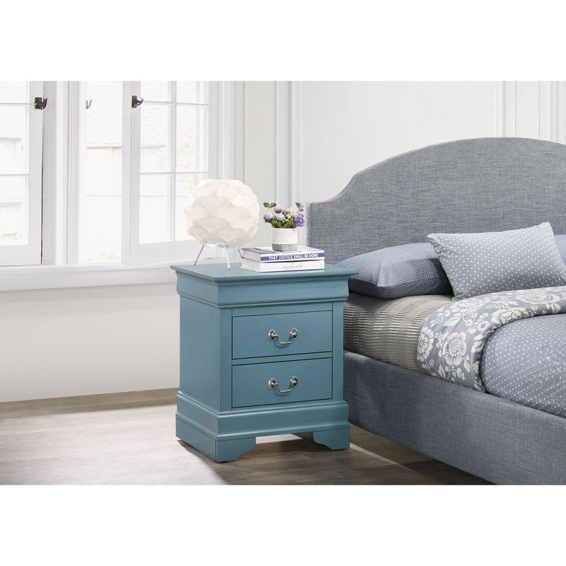 Teal Wood 2-Drawer Nightstand with Silver Hardware