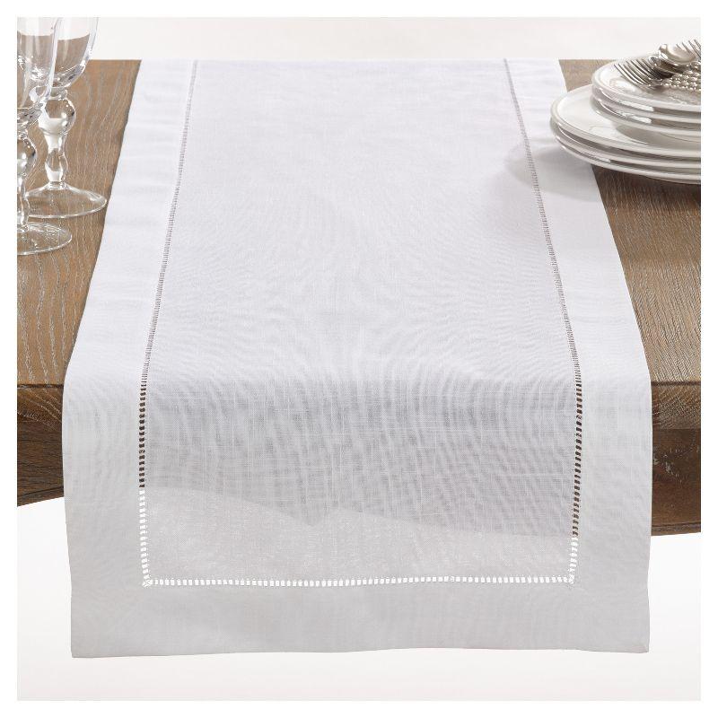 16"x120" Hemstitch Design Table Runner White - Saro Lifestyle