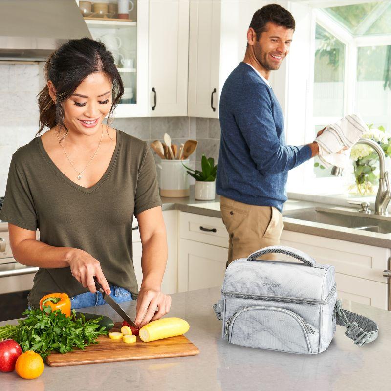 Bentgo Deluxe Lunch Bag, Durable & Insulated Bag, Internal Mesh Pocket & 2-Way Zippers - White Marble