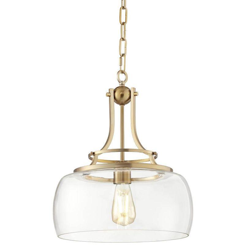 Franklin Iron Works Charleston Brass Pendant Lighting 13 1/2" Wide Modern LED Clear Glass Shade for Dining Room House Foyer Kitchen Island Entryway