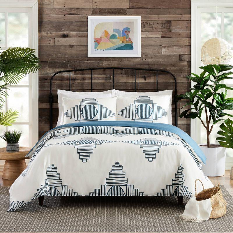 King Blue and White Cotton Graphic Duvet Cover Set