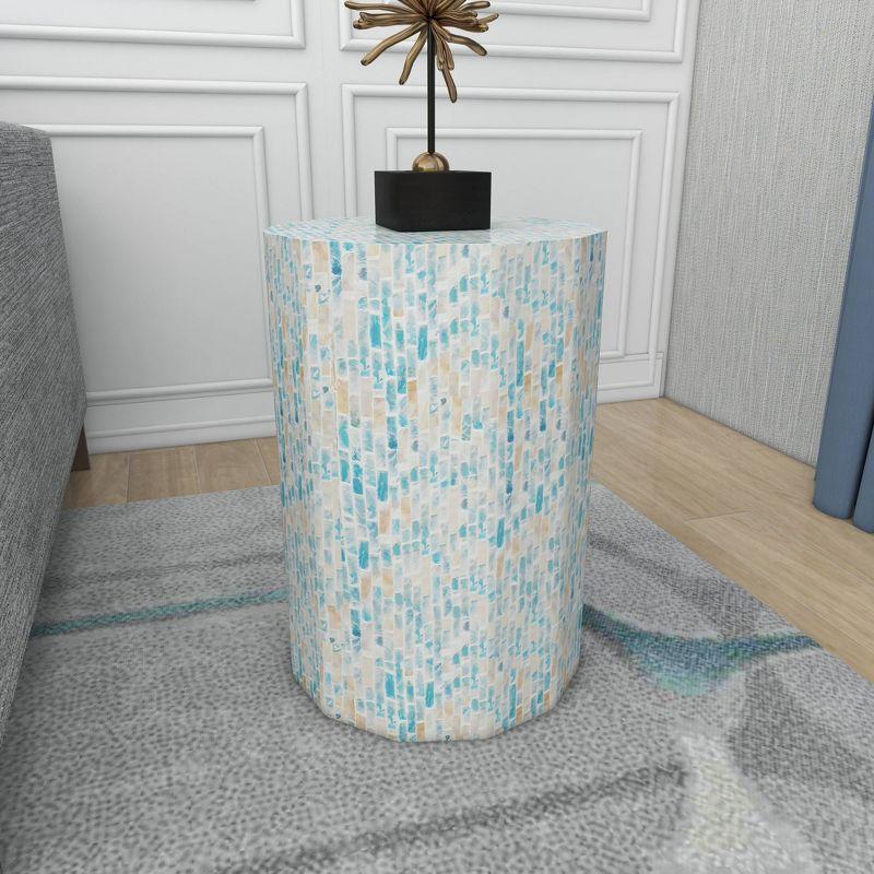 Natural Wood and Shell Octagon Accent Table Blue - Olivia & May: Handmade, No Assembly Required