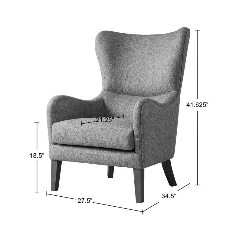 Aria Swoop Upholstered Wing Chair Gray - Madison Park: Comfortable Armchair, Polyester Fabric