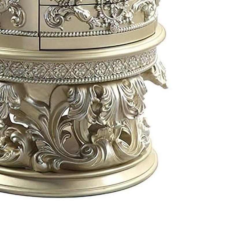 Champagne Silver Vatican Nightstand with Ornate Engravings