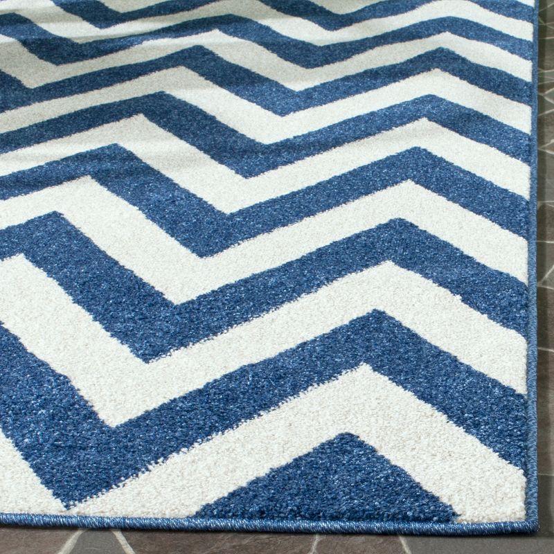 Navy and Beige Chevron Pattern Rectangular Rug