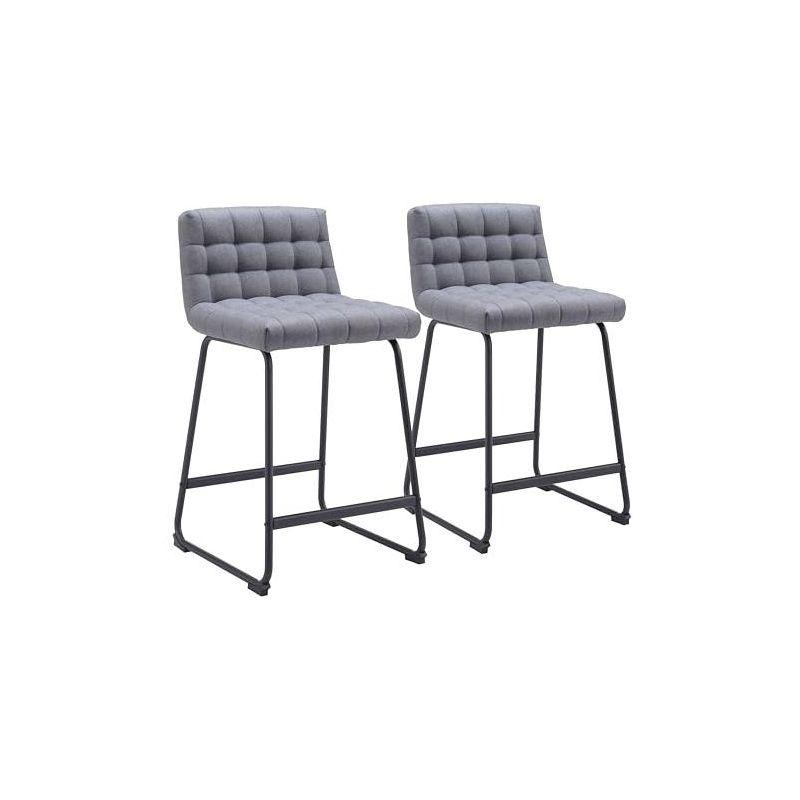 Gray Tufted Metal Frame Counter Stools, Set of 2