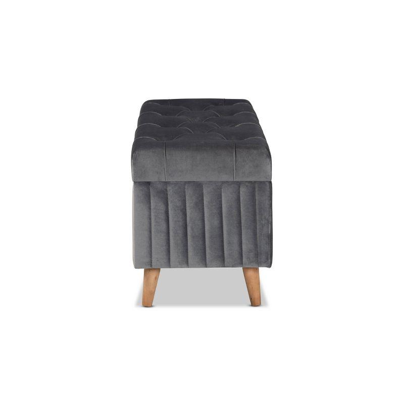 Hanley Velvet Fabric Upholstered and Wood Storage Ottoman - Baxton Studio