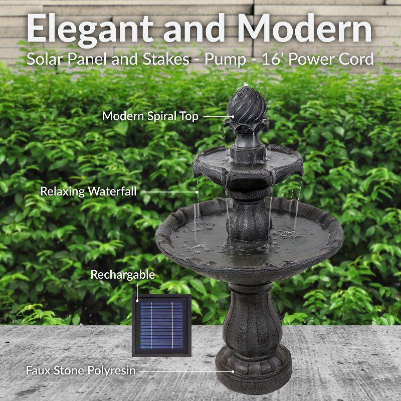 Sunnydaze Outdoor 2-Tier Solar Powered Water Fountain with Battery Backup and Submersible Pump - 35" - Black Earth Finish