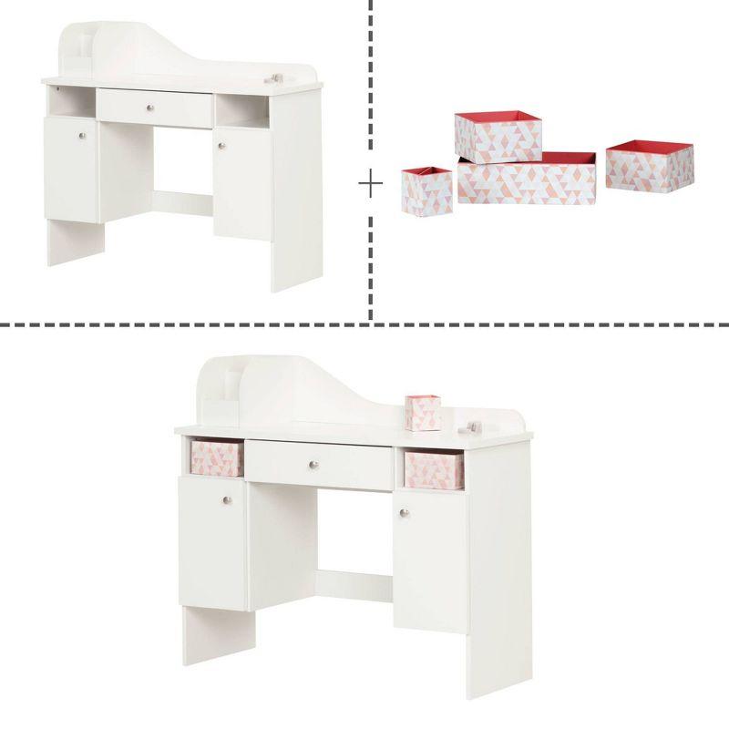 Vito Kids' Makeup Desk with Drawer Pure White/Pink - South Shore: Modern Vanity Table for Teens, Wood Laminate Frame