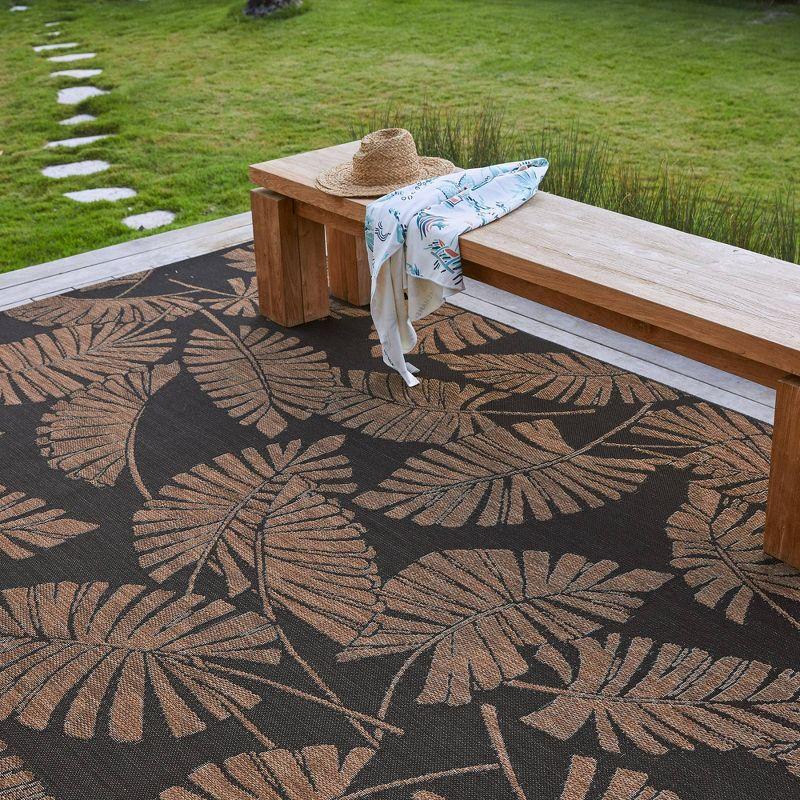 Reyn Spooner Reyn Spooner Lua'ehu Havana Brown/Black Bold Tropical Leaf Flatweave Indoor/Outdoor Area Rug