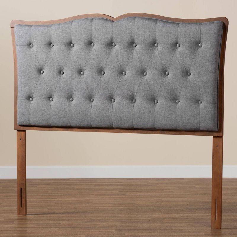 Baxton Studio Queen Georgia Fabric and Wood Headboard Gray/Walnut Brown: Tufted Design, Adjustable Height