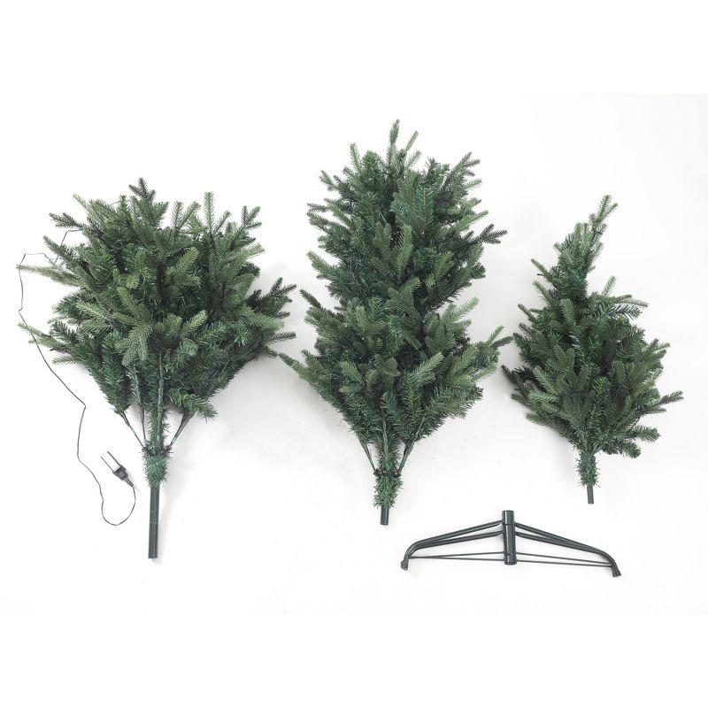 LuxenHome 7.1Ft Christmas Tree, Pre-Lit Tall Slim Fir Artificial Christmas Tree with Metal Stand, Skinny Christmas Tree with LED Light Green