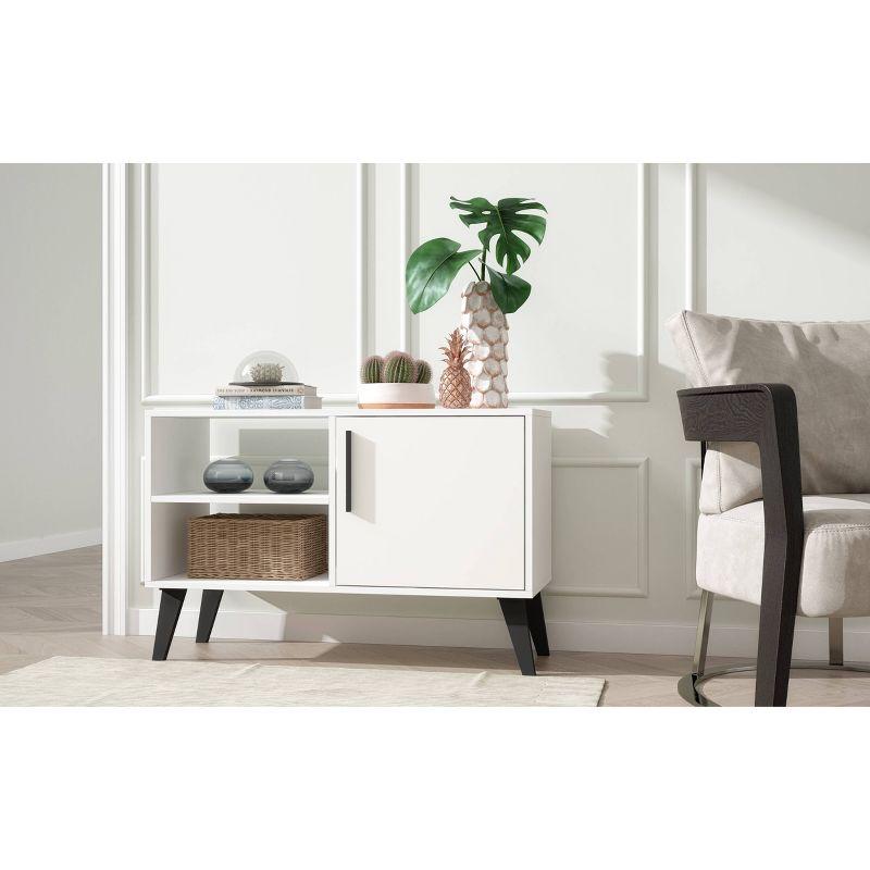 Manhattan Comfort 35.43" Amsterdam TV Stand for TVs up to 42" White: Modern Console with Fixed Shelves