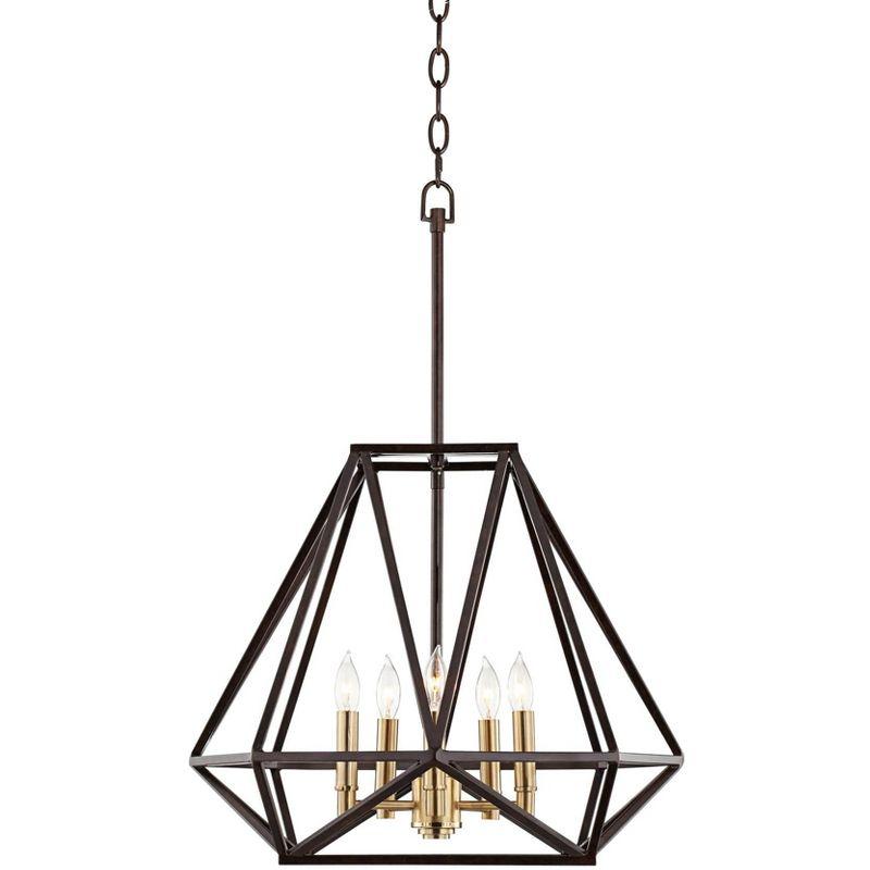 Franklin Iron Works Hawking Bronze Pendant Chandelier 20" Wide Modern Geometric Cage 5-Light Fixture for Dining Room House Kitchen Island Bedroom Home