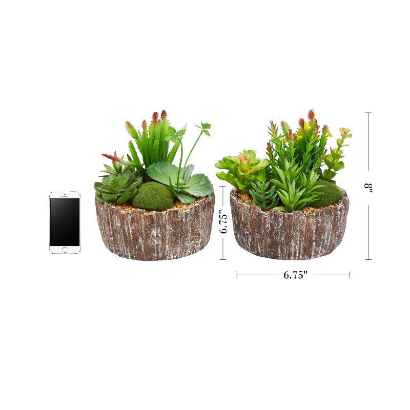 Rustic Charm Faux Succulent Duo in Concrete Barrel Planters